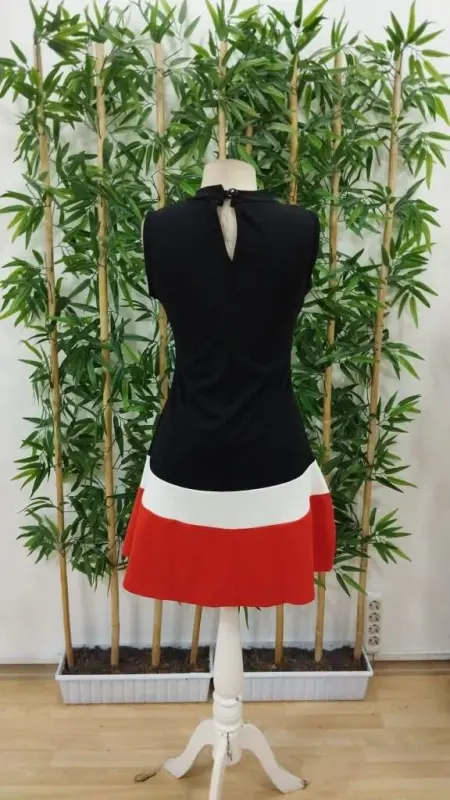 Women's Sleeveless Mock Neck Striped Detailed Imported Crepe Dress - 8