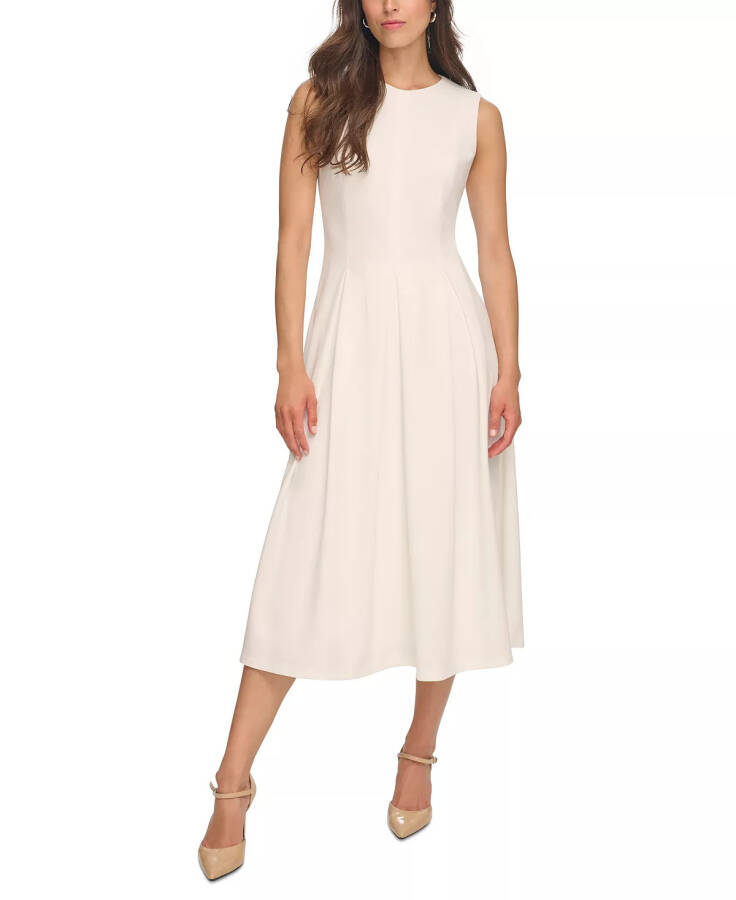 Women's Sleeveless Pleated Midi Dress Cream - 1