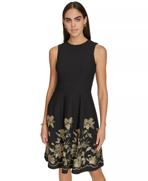 Women's Sleeveless Printed Midi Dress Black Gold - 3