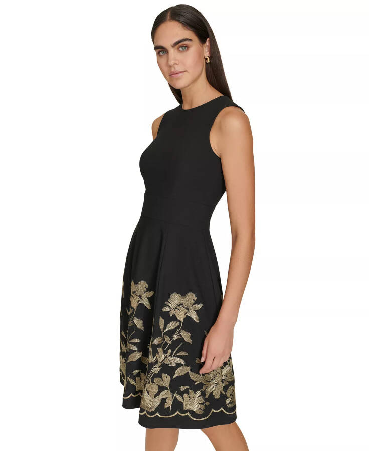 Women's Sleeveless Printed Midi Dress Black Gold - 4