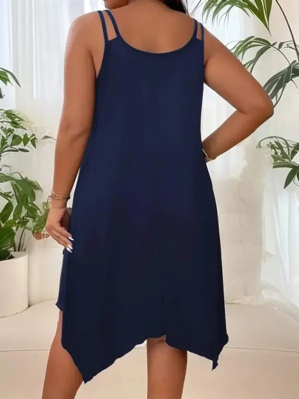 Women's Sleeveless Round Asymmetric Cut Detailed Viscose Dress - 2