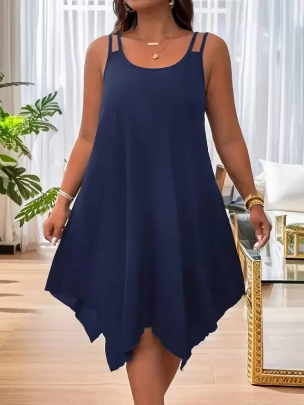 Women's Sleeveless Round Asymmetric Cut Detailed Viscose Dress - 3