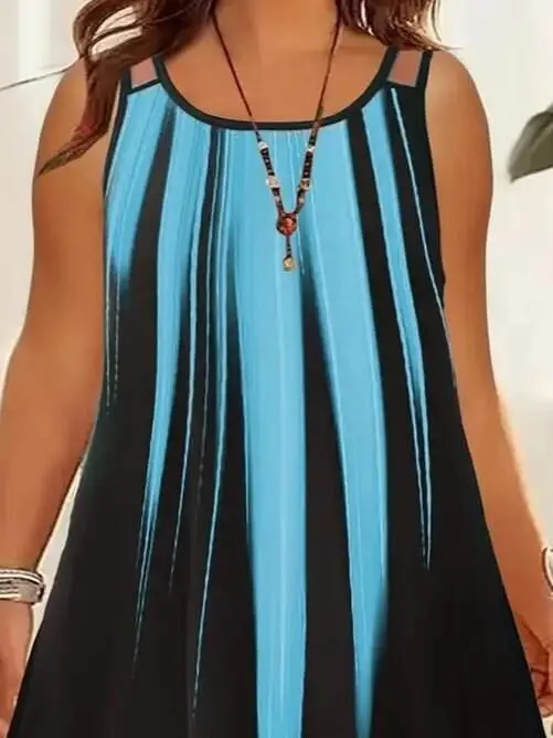 Women's Sleeveless Round Neck Asymmetrical Detailed Patterned Supreme Dress - 2