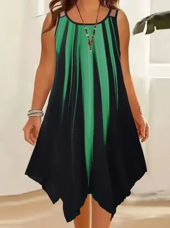 Women's Sleeveless Round Neck Asymmetrical Detailed Patterned Supreme Dress - 1