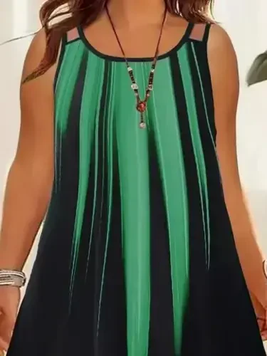 Women's Sleeveless Round Neck Asymmetrical Detailed Patterned Supreme Dress - 2