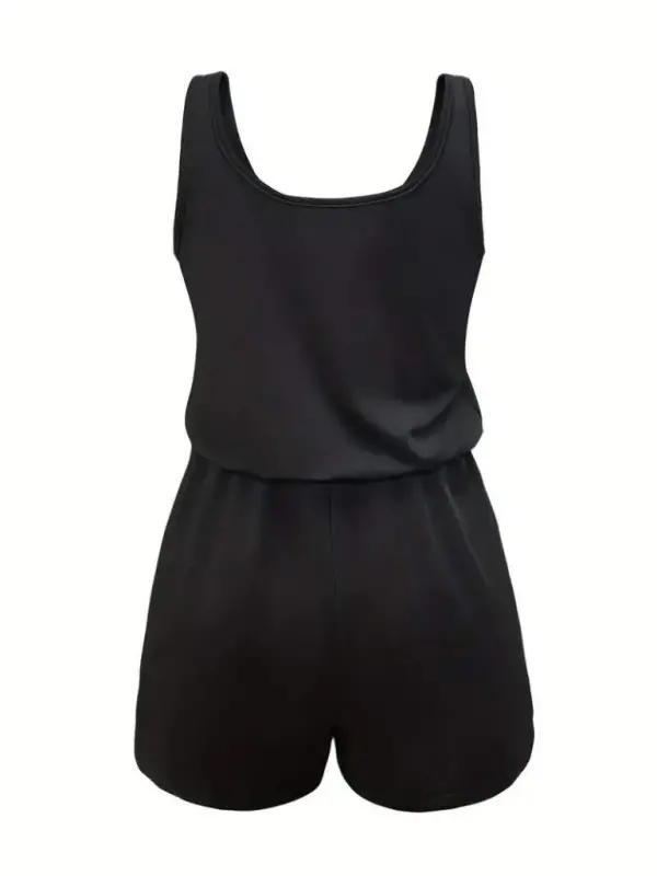 Women's Sleeveless Round Neck Laser Cut Detailed Lace-up Short Viscose Jumpsuit - 5