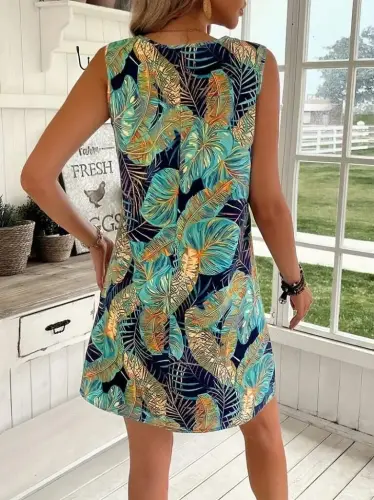 Women's Sleeveless Round Neck Patterned Süprem Dress - BÜYÜKBEDENIZ (1)