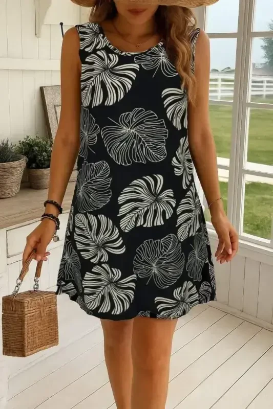 Women's Sleeveless Round Neck Patterned Supreme Dress - 1