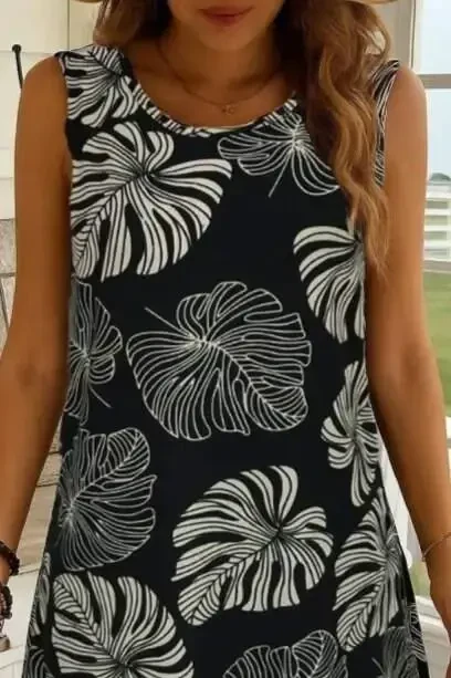 Women's Sleeveless Round Neck Patterned Supreme Dress - 2