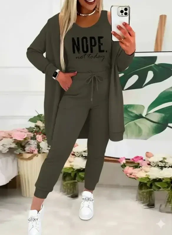 Women's Sleeveless Round Neck Printed Viscose Two Thread Blouse Jacket and Pants 3-Piece Set - 1