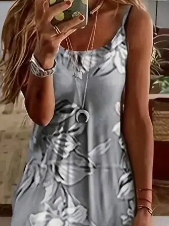 Women's Sleeveless Round Neck Skirt Wide Leg Patterned Supreme Dress - 2