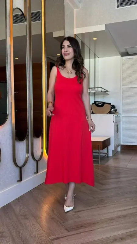 Women's Sleeveless Round Neck Viscose Dress - BÜYÜKBEDENIZ