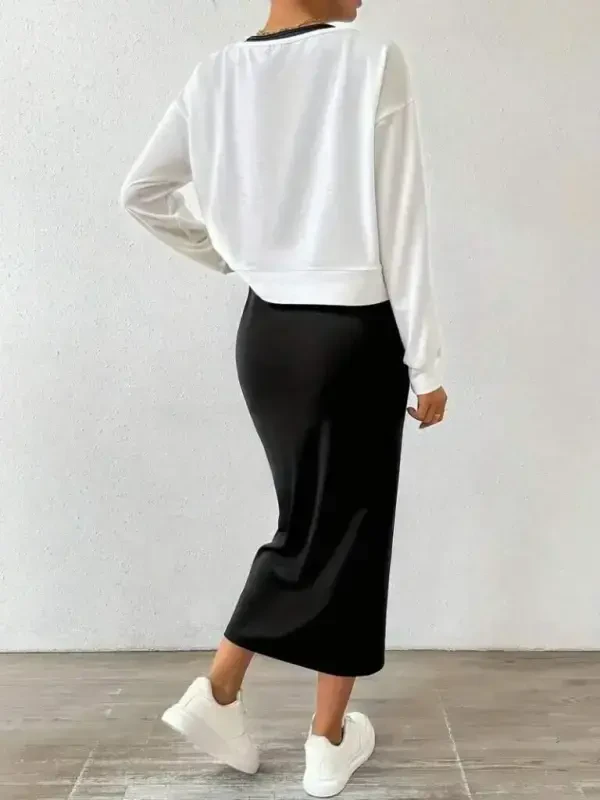 Women's Sleeveless Round Neck Viscose Two Thread Dress and V-Neck Blouse Set - 4