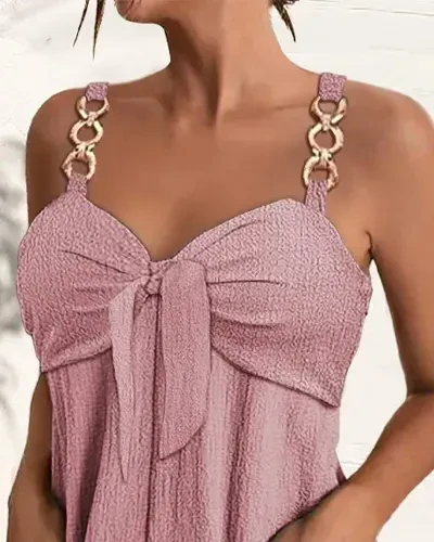 Women's Sleeveless Strappy Accessory Tie Front Detail Short Jumpsuit - 6