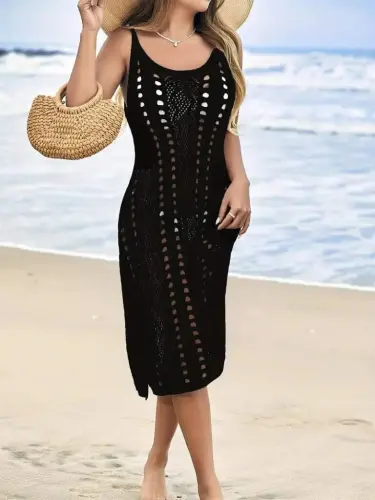 Women's Sleeveless Tank Top Side Slit Detail Knitted Midi Dress - 3