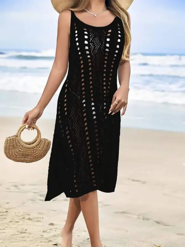 Women's Sleeveless Tank Top Side Slit Detail Knitted Midi Dress - 4