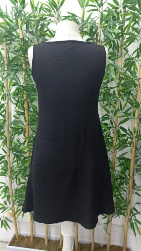 Women's Sleeveless Thick Strap Button Detail Pocket Linen Dress - 6