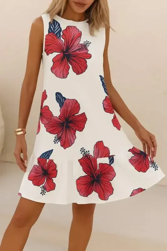 Women's Sleeveless Back Tie Ruffled Floral Patterned Supreme Dress - 4