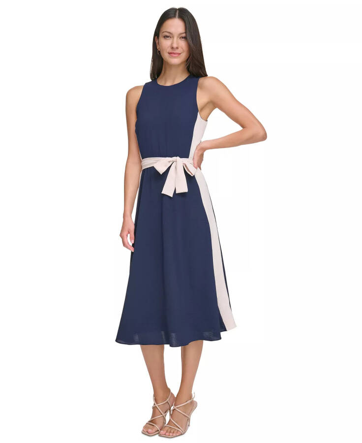 Women's Sleeveless Tie-Waist A-Line Dress - Navy/White - 1