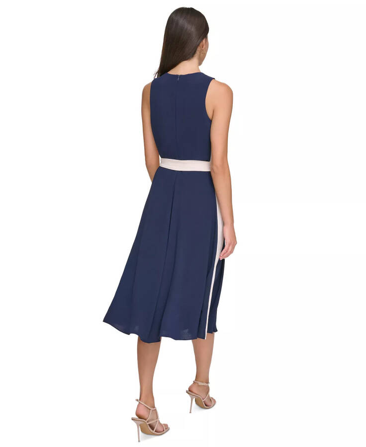 Women's Sleeveless Tie-Waist A-Line Dress - Navy/White - 2