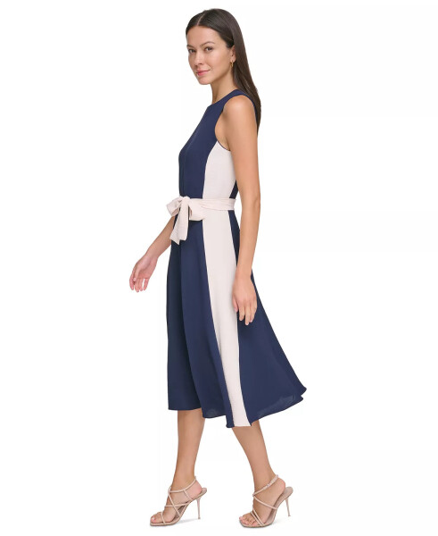 Women's Sleeveless Tie-Waist A-Line Dress - Navy/White - 3