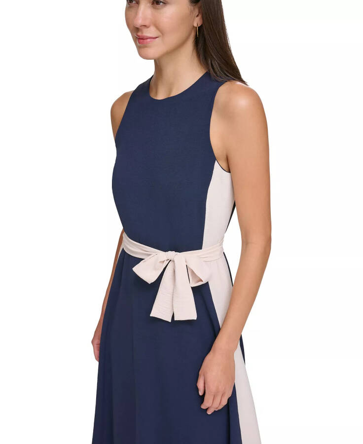 Women's Sleeveless Tie-Waist A-Line Dress - Navy/White - 4