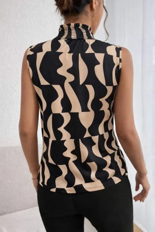 Women's Sleeveless Turtleneck Patterned Supima Blouse - 4
