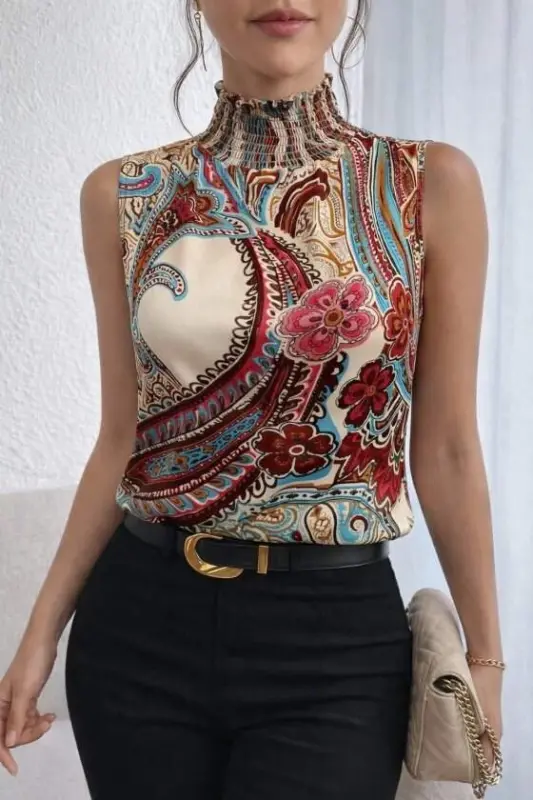 Women's Sleeveless Turtleneck Patterned Supre Blouse - BÜYÜKBEDENIZ