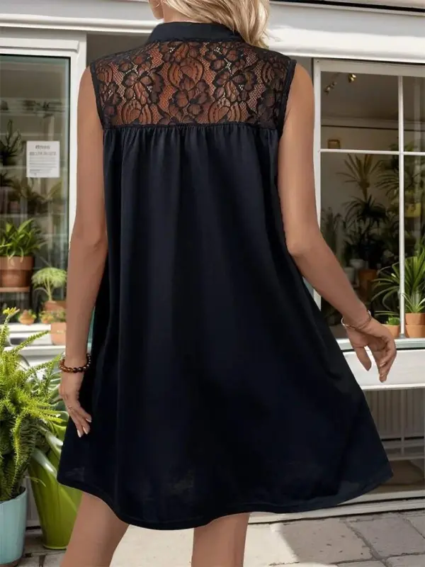 Women's Sleeveless V Neck Lace Lurex Crepe Dress - 3