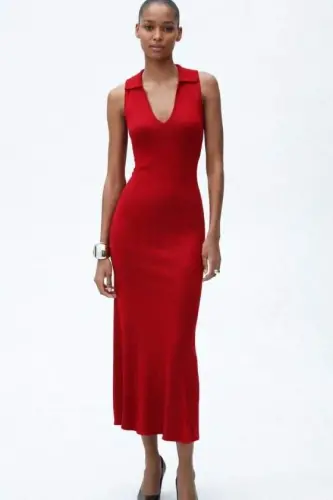 Women's Sleeveless V-Neck Long Knitted Dress - 4