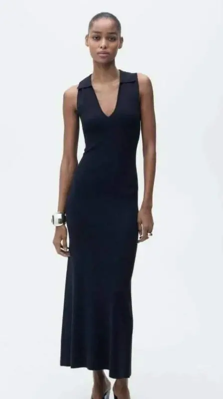 Women's Sleeveless V-Neck Long Knitted Dress - 4
