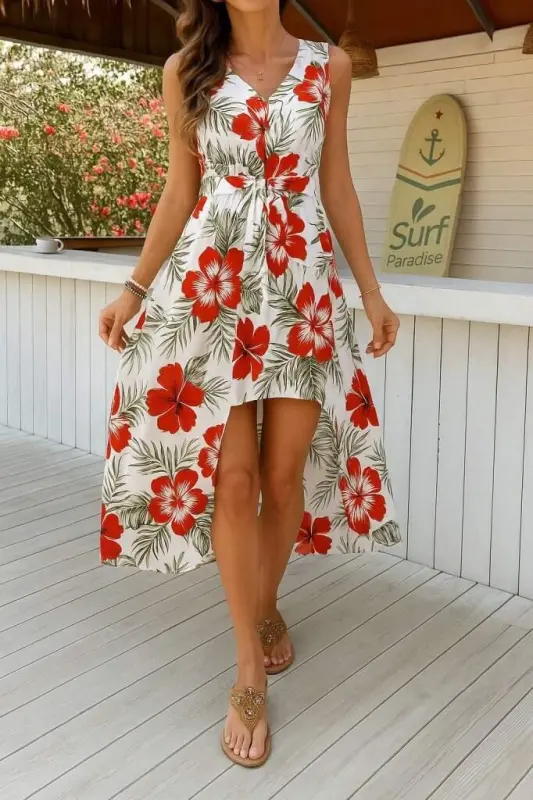 Women's Sleeveless V-Neck Patterned Supima Jumpsuit Dress - 3