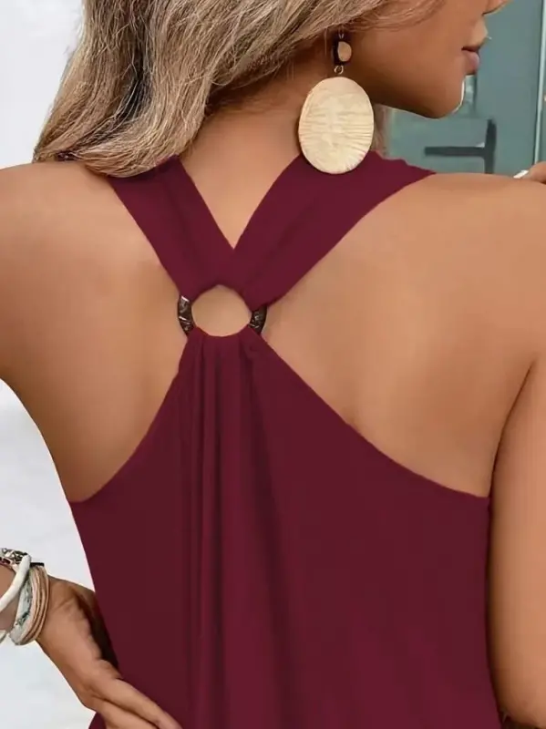 Women's Sleeveless V-Neck Ring Detailed Maxi Viscose Dress - 3