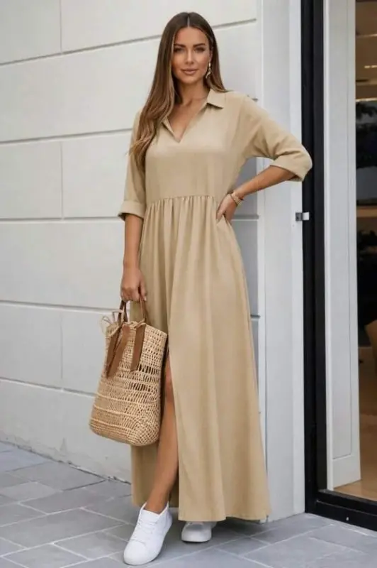 Women's Sleeveless V-Neck Slit Long Aerobin Dress - 4