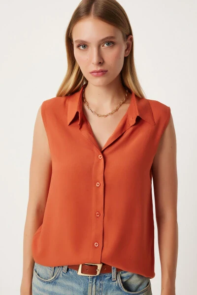 Women's Sleeveless Viscose Shirt TO00129 - HAPPINESS İSTANBUL