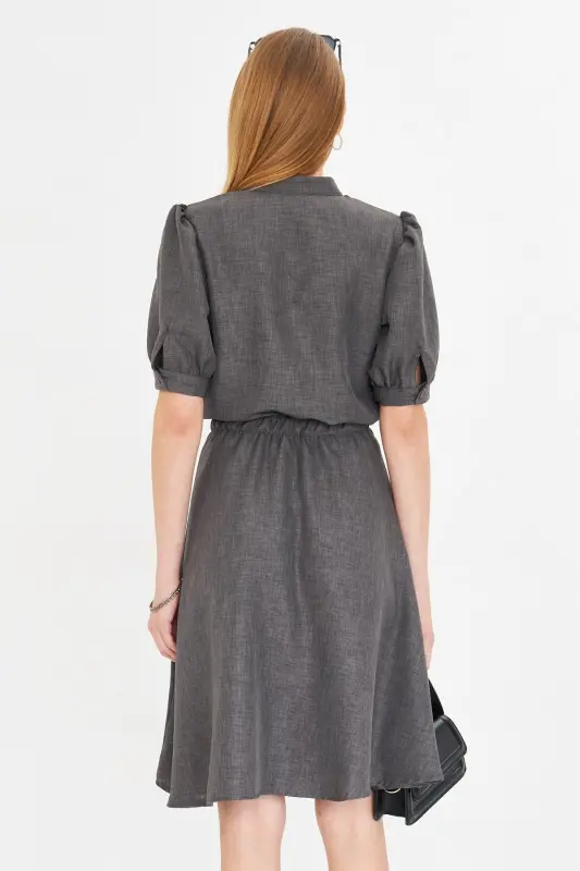 Women's Smocked V-Neck Elastic Waist Short Sleeve A-Line Dress - 5