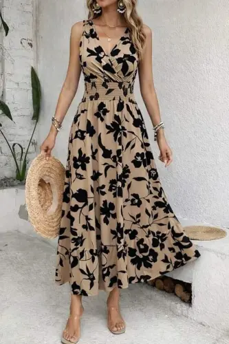 Women's Smocked Waist Ethnic Pattern Sleeveless Supre Dress - 2