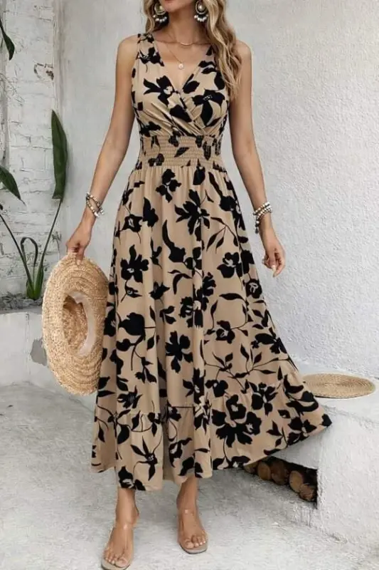 Women's Smocked Waist Ethnic Pattern Sleeveless Supre Dress - 2