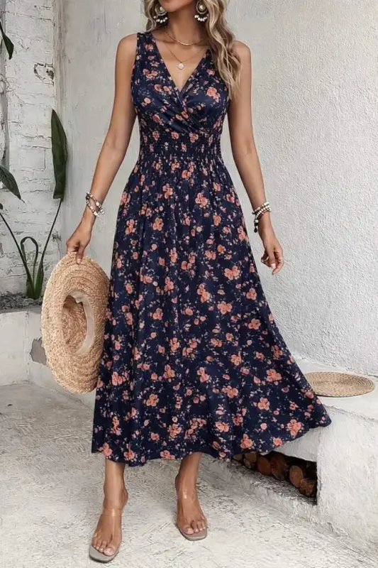 Women's Smocked Waist Ethnic Pattern Sleeveless Supre Dress - 2