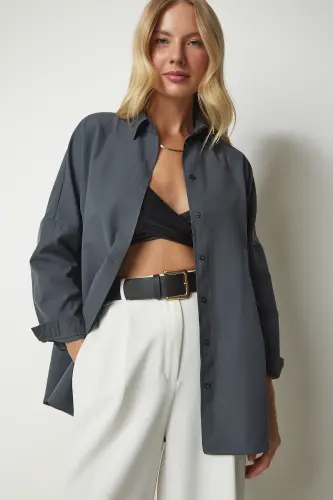 Women's Smoke Oversized Long Basic Shirt DD00842 - Smoke 
