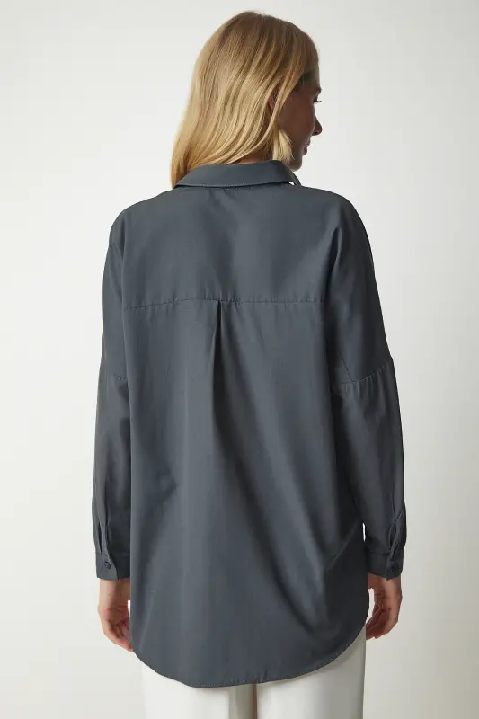 Women's Smoke Oversized Long Basic Shirt DD00842 - Smoke - 6
