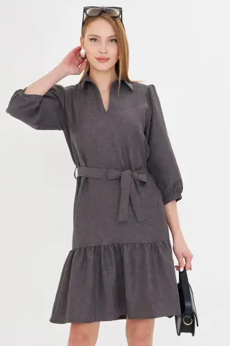 Women's Smoke Shirt Collar Quarter Sleeve Belted Skirt - ARMONIKA (1)