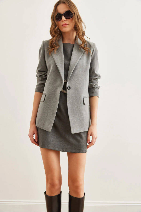 Women's Smoke Single Button Pocket Cover Premium Blazer Jacket CKT-19000395 - 1