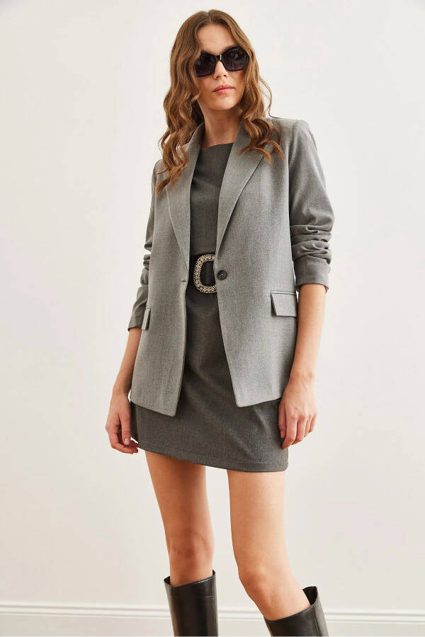 Women's Smoke Single Button Pocket Cover Premium Blazer Jacket CKT-19000395 - 2