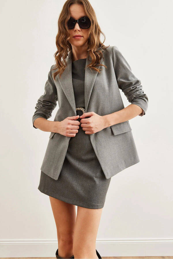 Women's Smoke Single Button Pocket Cover Premium Blazer Jacket CKT-19000395 - 5