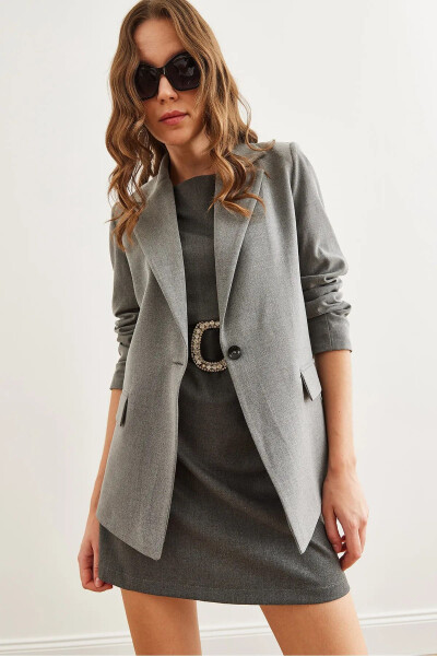 Women's Smoke Single Button Pocket Cover Premium Blazer Jacket CKT-19000395 - 7