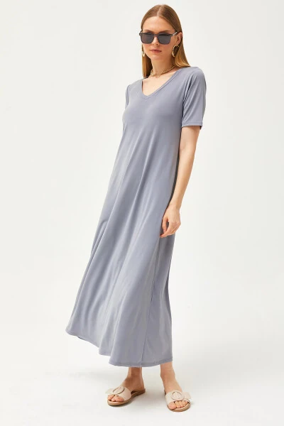 Women's Smoke V-Neck Loose Maxi Dress ELB-19002076 - OLALOOK