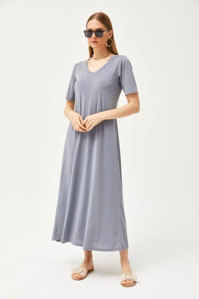 Women's Smoke V-Neck Loose Maxi Dress ELB-19002076 - OLALOOK (1)