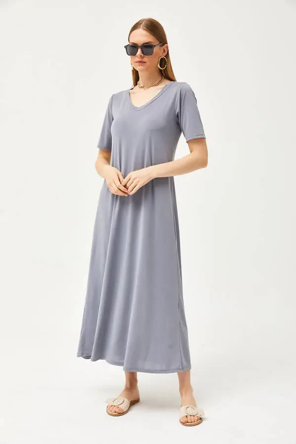 Women's Smoke V-Neck Loose Maxi Dress ELB-19002076 - 2