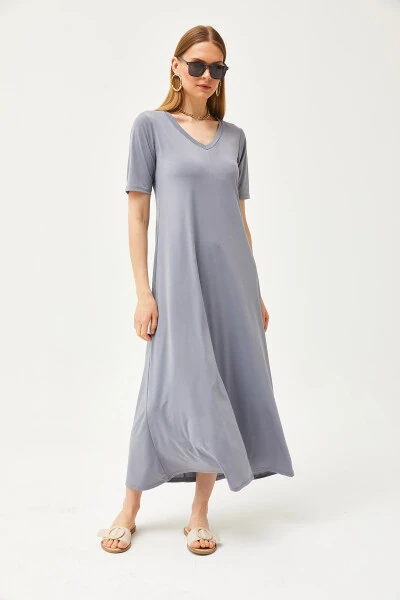 Women's Smoke V-Neck Loose Maxi Dress ELB-19002076 - 5